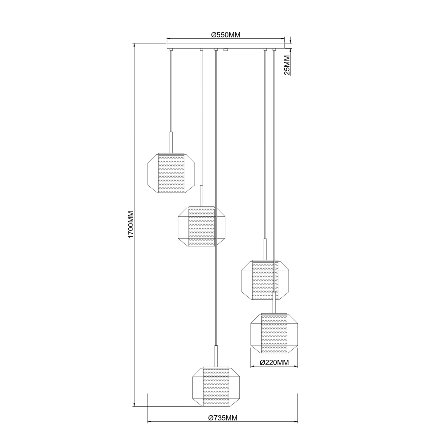 Zuma Line - Luster na sajli 5xE27/25W/230V prečnik 73 cm zlatna/crna