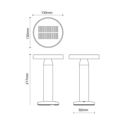 Zuma Line - LED prigušiva solarna punjiva stona lampa LED/2W/2000 mAh IP44 crna