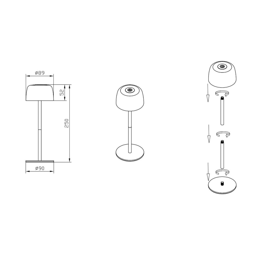 Zuma Line - LED prigušiva punjiva stona lampa LED/2W/1200 mAh IP44 crna