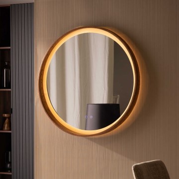 Zuma Line - LED zidno grejano ogledalo za kupatilo sa pozadinskim LED osvetljenjem/36W/230V 3000/4000/6000K prečnik 80 cm IP44 hrast