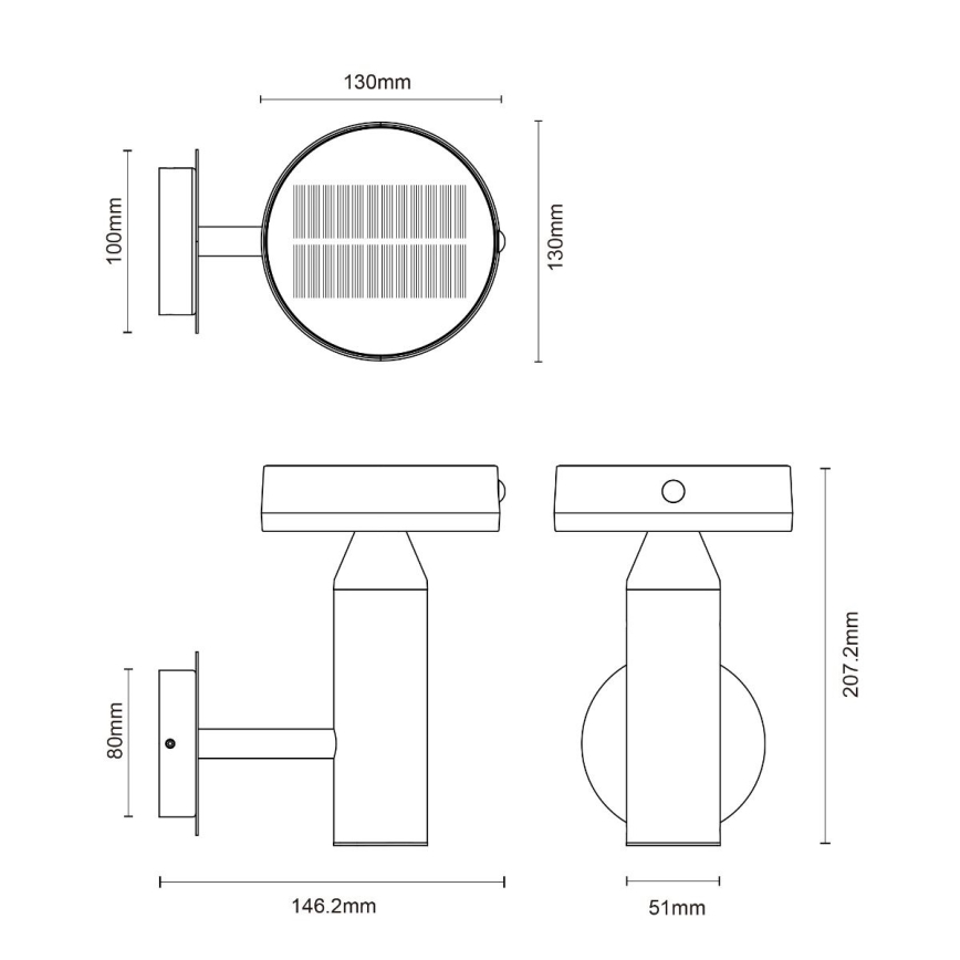 Zuma Line - LED solarna zidna lampa sa senzorom pokreta i sumraka LED/4,5W/2000 mAh IP44 crna